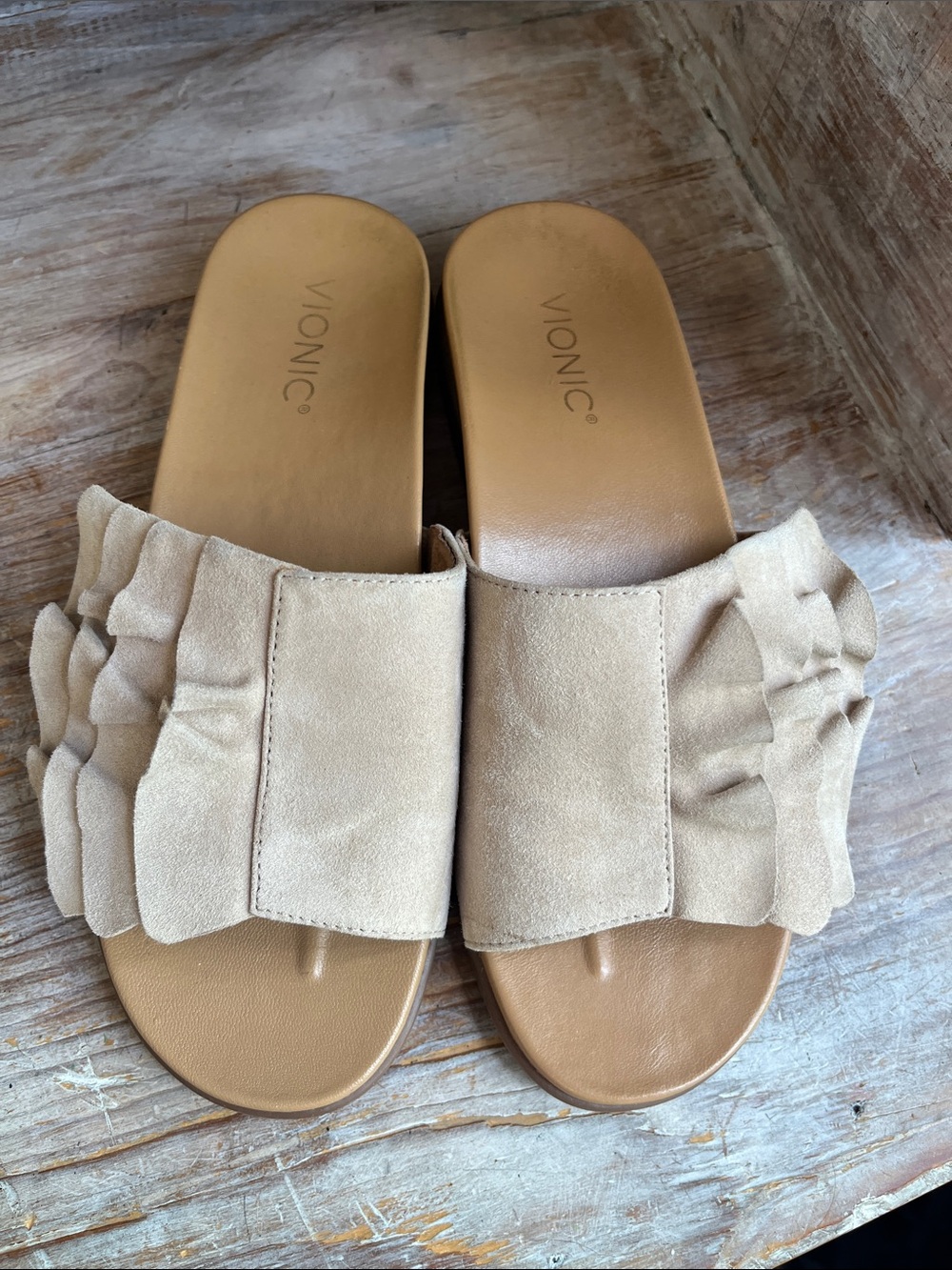 🤍 Vionic Roni Slides Size 8 Cream Suede Adjustable Velcro Strap - Picture 6 of 9